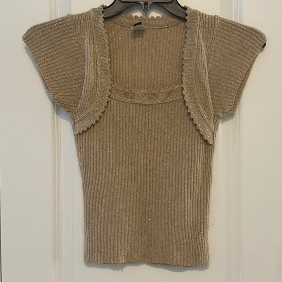 Knits Landing Gold Ribbed Knit Short Sleeve Shrug & Tank Small - Picture 1 of 5